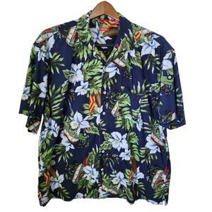 IZOD Men's XXL Short Sleeve Tropical Shirt Blue Surf Bus VW Van Palm Tree Print